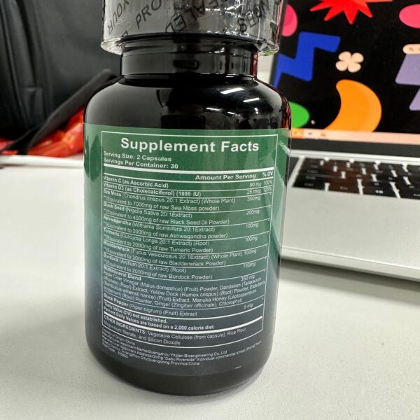 Sea Moss 7000mg Black Seed Oil 4000mg Ashwagandha 2000mg Turmeric 2000mg Bladderwrack 2000mg Burdock 2000mg & Ginger Vitamin C Vitamin D3 With Elderberry Manuka Dandelion Yellow Dock Chlorophyll ACV - Image 8