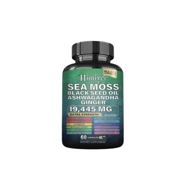 Sea Moss 7000mg Black Seed Oil 4000mg Ashwagandha 2000mg Turmeric 2000mg Bladderwrack 2000mg Burdock 2000mg & Ginger Vitamin C Vitamin D3 With Elderberry Manuka Dandelion Yellow Dock Chlorophyll ACV - Image 4