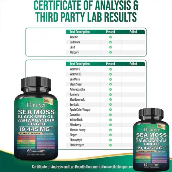 Sea Moss 7000mg Black Seed Oil 4000mg Ashwagandha 2000mg Turmeric 2000mg Bladderwrack 2000mg Burdock 2000mg & Ginger Vitamin C Vitamin D3 With Elderberry Manuka Dandelion Yellow Dock Chlorophyll ACV - Image 10