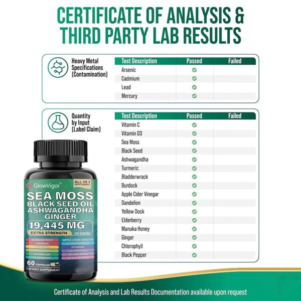 GlowVigor Sea Moss 7000mg Black Seed Oil 4000mg Ashwagandha 2000mg Turmeric 2000mg Bladderwrack 2000mg Burdock 2000mg & Ginger Vitamin C Vitamin D3 - Image 8