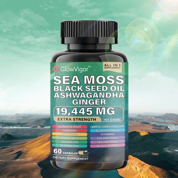 GlowVigor Sea Moss 7000mg Black Seed Oil 4000mg Ashwagandha 2000mg Turmeric 2000mg Bladderwrack 2000mg Burdock 2000mg & Ginger Vitamin C Vitamin D3 - Image 2